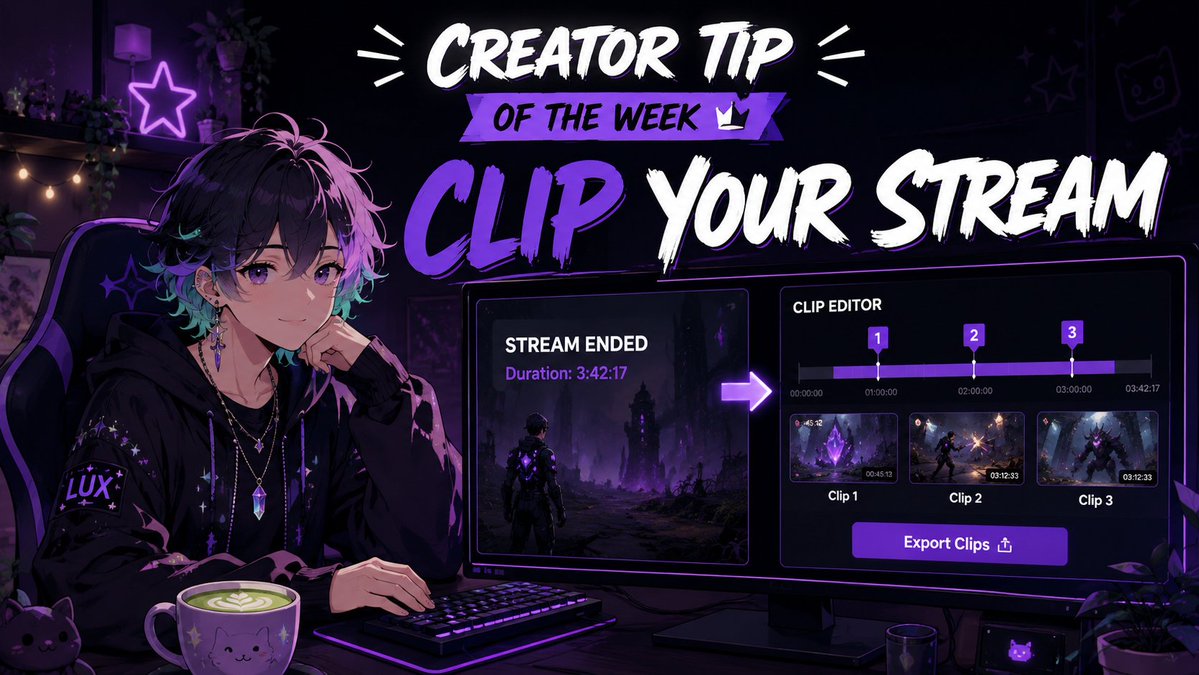 KRAFTONCreators's tweet photo. CREATOR TIP OF THE WEEK! 
Your stream doesn’t end when you go offline, that’s when the content starts.  

#CreatorTips #ContentCreators #TwitchStreamer #LiveStreaming https://t.co/huywOKT1Ef