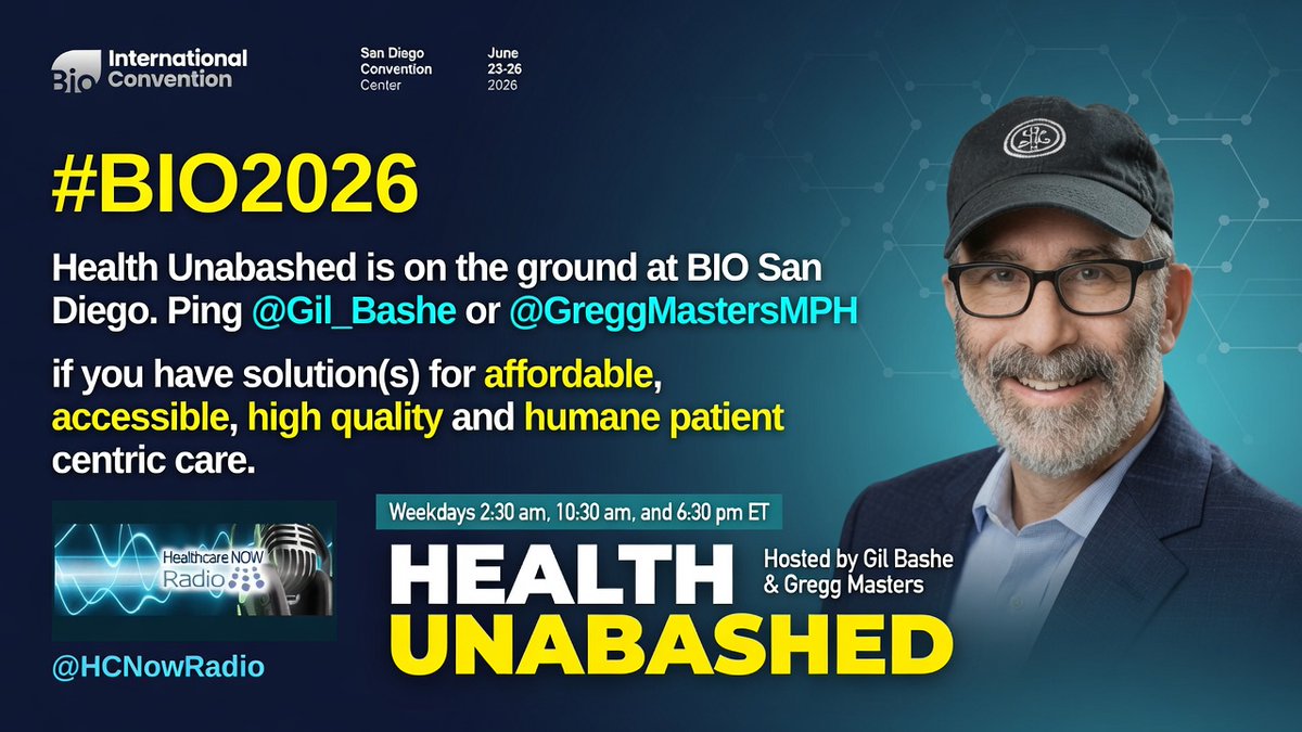 HCNowRadio's tweet photo. Heads-Up @IAmBiotech #HealthUnabashed host @Gil_Bashe is on the ground at #BIO2026 with EP @GreggMastersMPH https://t.co/HRfZ6d70xp