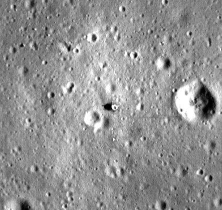 View of the Apollo 11 landing spot as seen from lunar orbit by the Lunar Reconnaissance Orbiter. This image was taken in December 2011.
