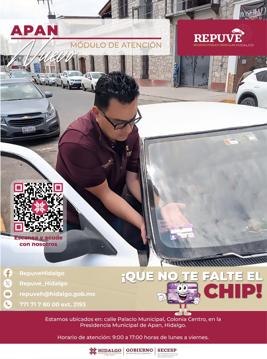 Repuve_Hidalgo's tweet photo. 🚨 ¡Atención #Apan y municipios de la región! 🚨

¿Tu vehículo aún no está registrado en el #REPUVE?

🚗 Hoy es el momento de protegerlo y donde podrás realizar tu registro de forma rápida, sencilla y totalmente GRATUITA.

#PrimeroElPueblo
#REPUVE https://t.co/zXE4tWt3PU