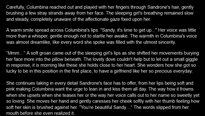 Cakiedere's tweet photo. i couldnt help myself but to write cute fluff for sandbina and i wonder if i should post it soon~

UGH...the way i wrote Bina so loving here when sandrone sleeping i cantttttt!!!

 #Sandbina https://t.co/ovwz46Nvmi