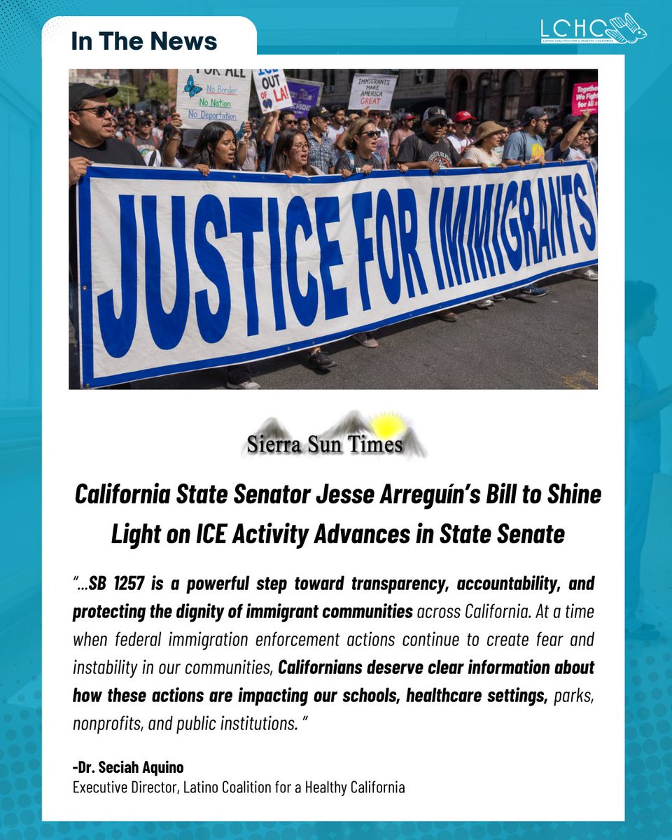 LCHC_CA's tweet photo. “SB 1257 will help ensure California can better understand these impacts and respond with policies rooted in equity, transparency, and community well-being.” - @DrSeciahAquino via @SIERRASUNTIMES 📰

SB 1257 will be heard in the Assembly Public Safety Committee tomorrow! 📣

We urge committee members to vote YES on SB 1257 and help ensure California can document immigration enforcement activity, protect public trust, and better understand the impacts on immigrant communities.

Join us in calling for transparency, accountability, and community safety. ✊🏽🧡

#YesOnSB1257 #ImmigrantHealth #CareNotFear #HealthEquity @JesseArreguin