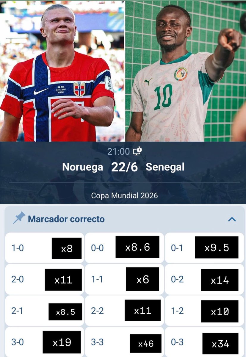 CLMerlo's tweet photo. 🚨La Noruega de Haaland busca asegurarse la clasificación ante Senegal. 
*️⃣Código: 1xCLMerlo. Link 👉 https://t.co/hmf6ZFC4Tt https://t.co/1N9yWDhVPA