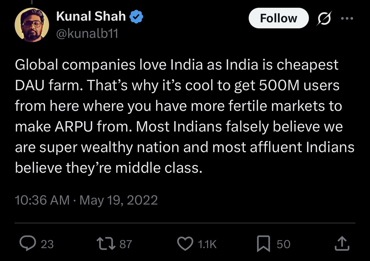 Sugandha on X: “It’s not that complicated. WhatsApp may seem like a global product but effectively it’s not. India is WhatsApp’s only “viable” market, with both the numbers and the consumer habits to make it a possible lifeboat for Meta’s otherwise flailing position as a tech company. Kunal https://t.co/PxBfvBw2h9″ / X