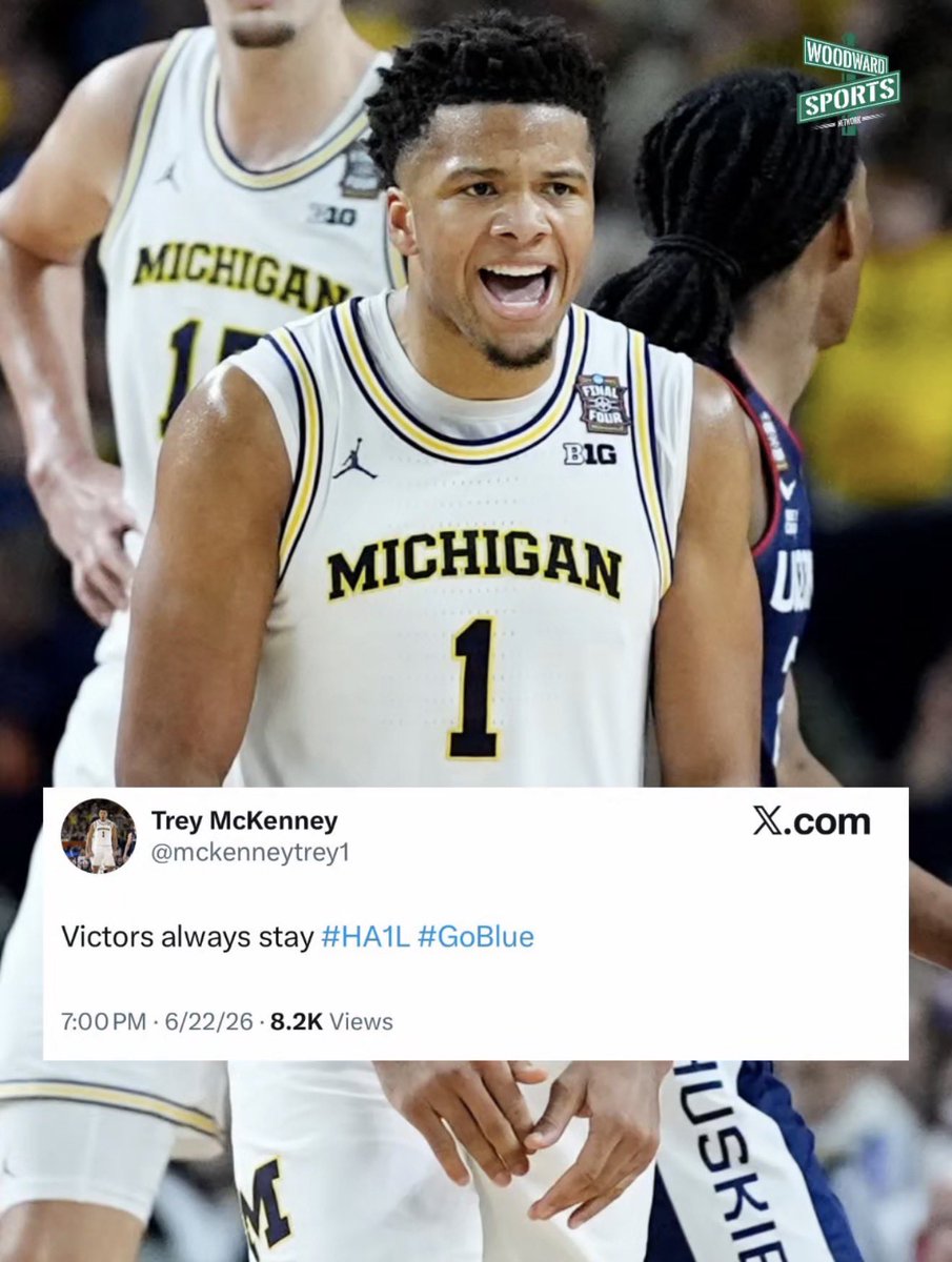 woodwardsports's tweet photo. Trey McKenney has announced he’s staying at Michigan despite Dusty May leaving 

“VICTORS ALWAYS STAY” https://t.co/KBBaN5kqho