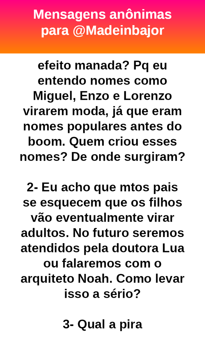 madeinbajor's tweet photo. Os nomes que parecem apelidos estão em alta no momento mas como popularizaram não sei.  #bajo41948 https://t.co/VbWPRbU0Fg