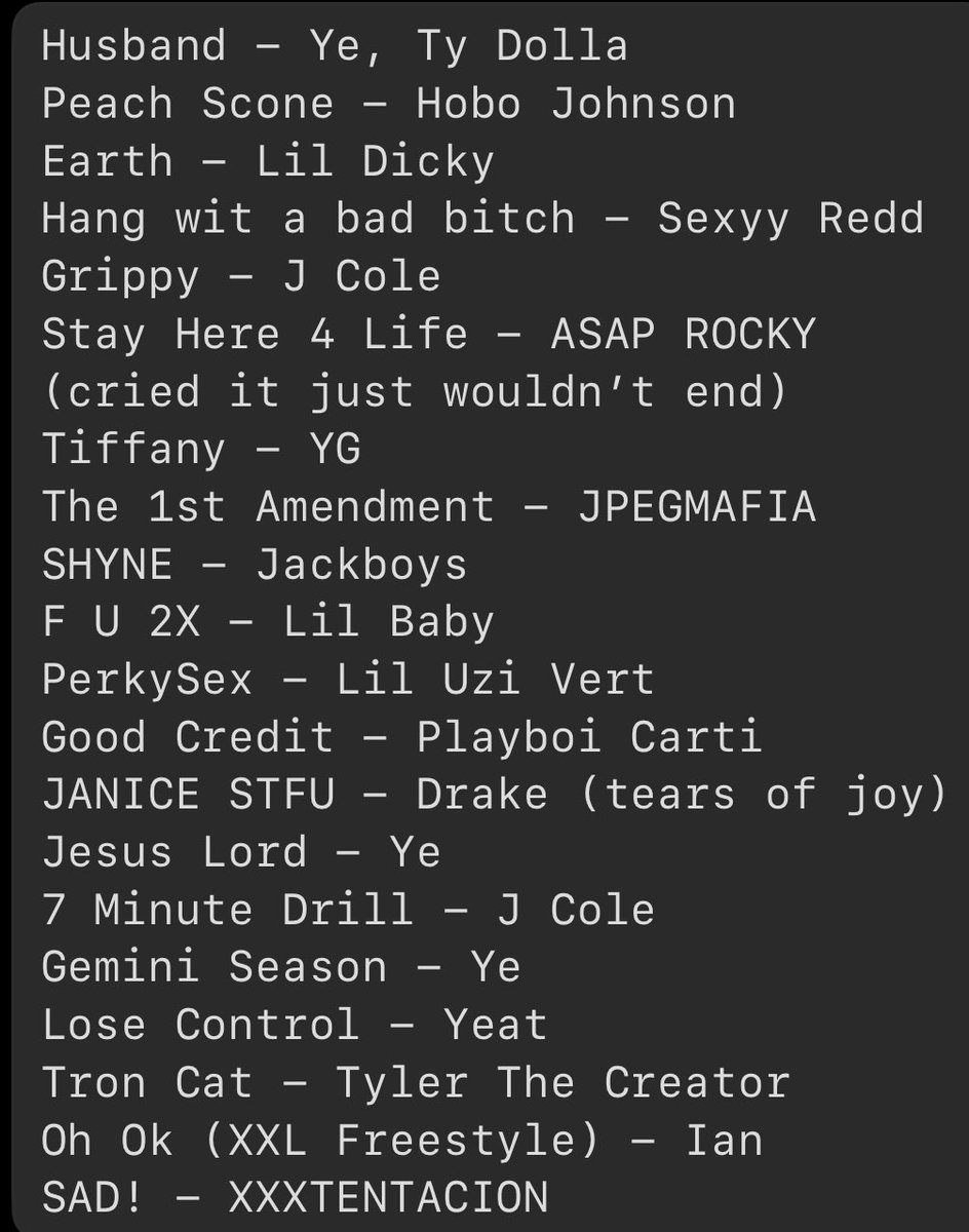 CrAstro2's tweet photo. songs ive cried to. waow https://t.co/2ZTmVUTWAV