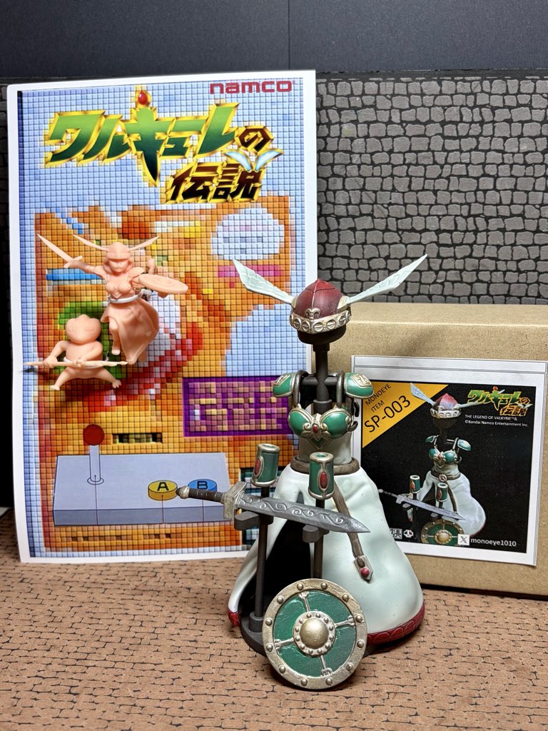monoeye1010's tweet photo. 【開発進捗】 
『ワルキューレの伝説』
　左: インスト/ポップシリーズ  
　右 : 1/12スケールの装備シリーズ

版権許諾いただきました✨
版元様、関係者様…ありがとうございます🙏✨✨

THE LEGEND OF VALKYRIE™&
©Bandai Namco Entertainment Inc.

ワンフェス2026夏で販売させていただきます、宜しくお願い致します✨

#WF2026s #ゲームフィギュア