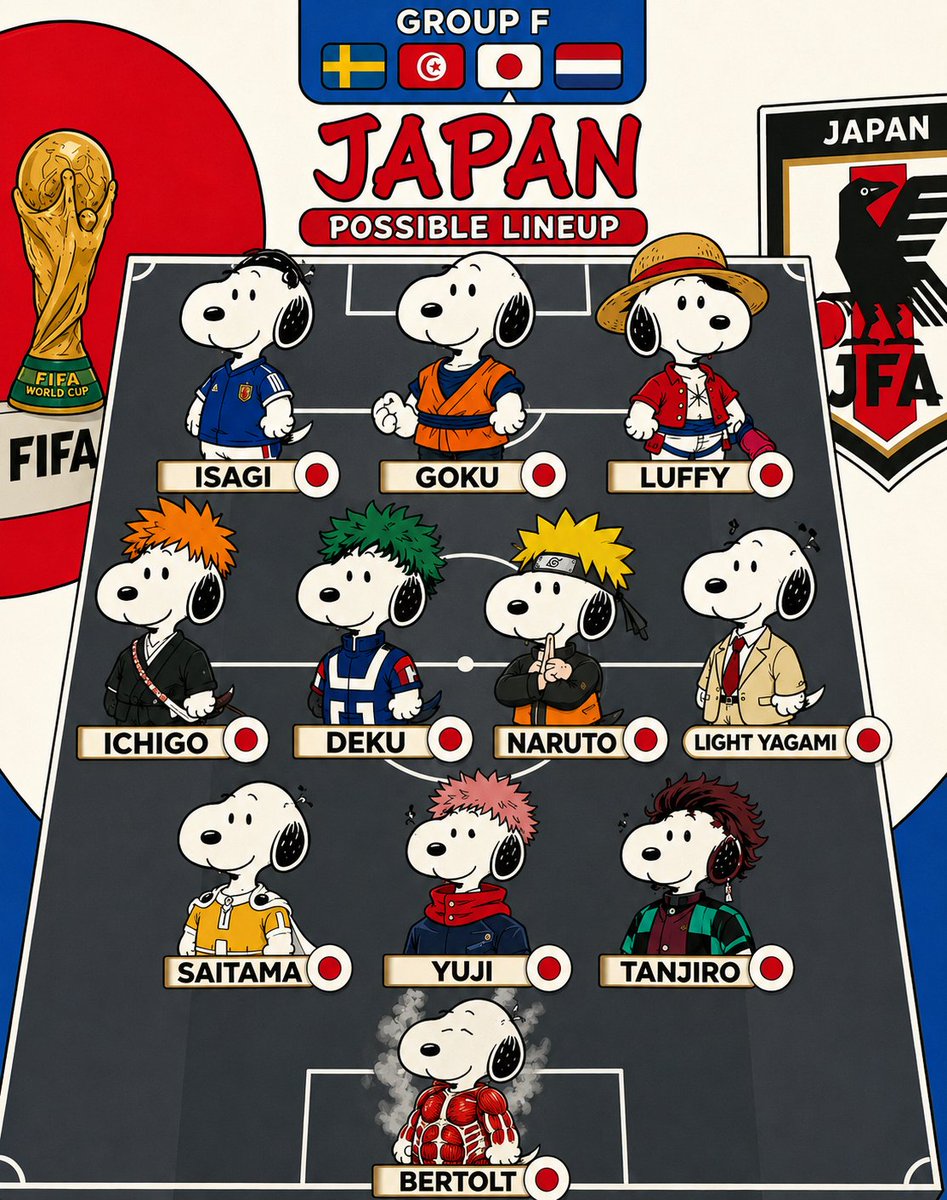 snoopyb047's tweet photo. The Japan World Cup lineup is INSANE SNOOPY 🔥 https://t.co/hvloE014Q2