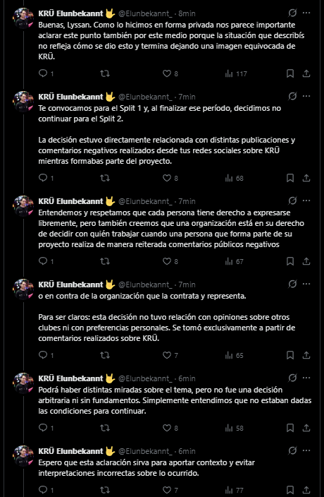 porquehaybardo's tweet photo. NO ACLARES QUE OSCURECE

@Elunbekannt_, content manager de @KRUesports, salió a responderle a @lyssan_m y a "ACLARAR" que lo echaron por haber "criticado" a KRU (!!!!)  

"Entendemos y respetamos que cada persona tiene derecho a expresarse libremente" *proceden a rajarlo* https://t.co/gIukCBNwkj