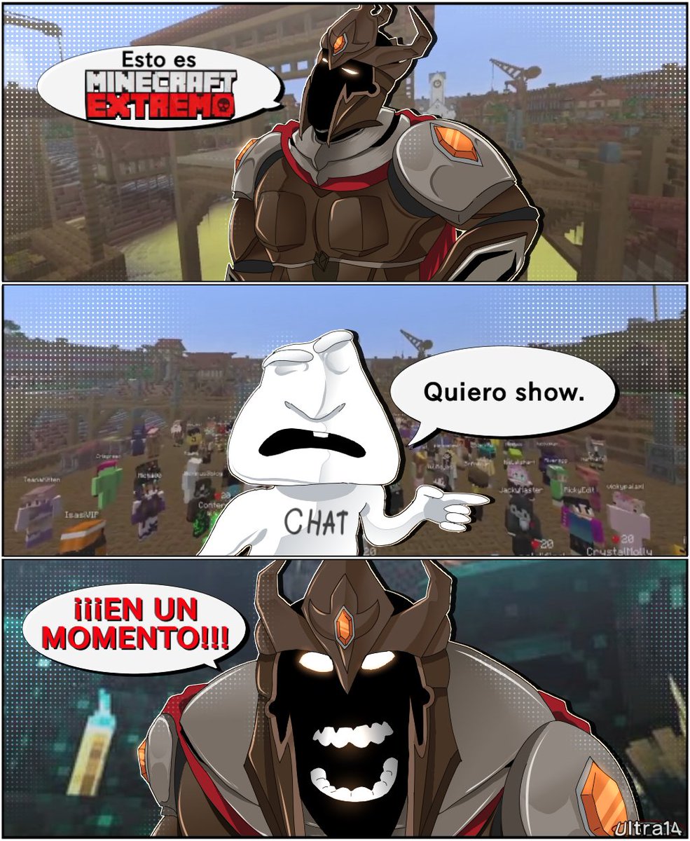 Ultra1414's tweet photo. "Quiero show"
*aparece el warden*
"EXCESO DE SHOW"
#MinecraftExtremo3 #FarfadoxFanart https://t.co/Gqh7NzxmN9