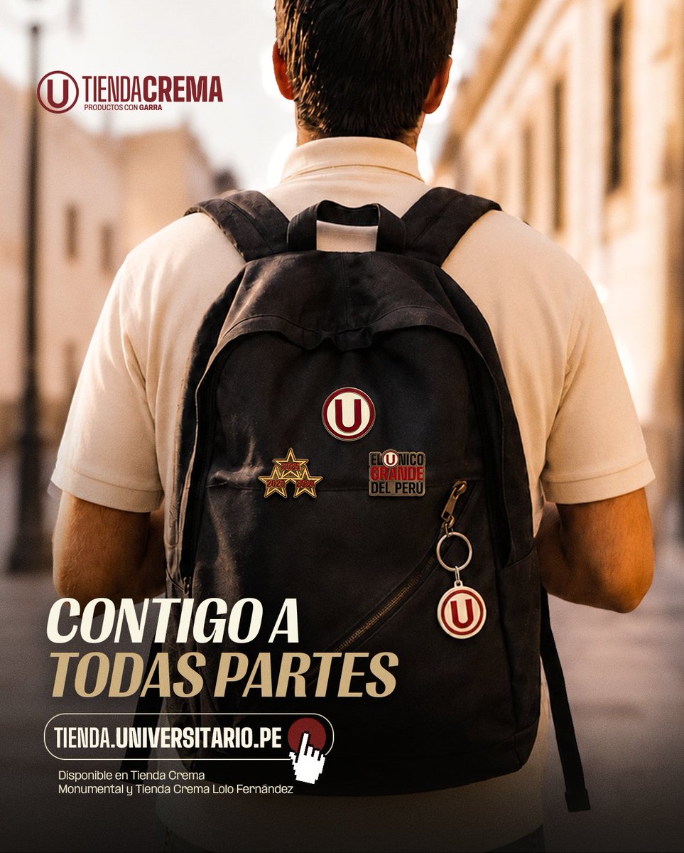Universitario's tweet photo. 𝗧𝗨 𝗣𝗔𝗦𝗜𝗢́𝗡 𝗣𝗢𝗥 𝗟𝗔 Ⓤ 𝗘𝗡 𝗖𝗔𝗗𝗔 𝗣𝗔𝗦𝗢 🤩

Personaliza tu mochila, casaca o bolso con la colección de llaveros, pines e imanes oficiales. Lleva y luce la historia, grandeza y el orgullo de ser crema en todo momento.

🛒 ¡Compra original, cómprale a la U! ▶️ https://t.co/l2mAsAeDs6

#TiendaCrema
#ConLaUsiempre