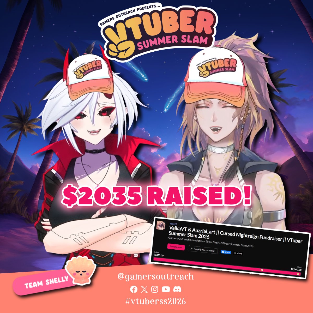 VaikaVT's tweet photo. 🌟CHARITY EVENT DONE! 🌟

Alright Ferals, Event is wrapped and we hit...

‼️$2035.00 for @GamersOutreach ‼️

Second year for me doing this Charity &amp; we SMASHED the last goal by a mile.
Huge thanks to @Auzrial_art for joining me and all our generous Donators! 🫶
#VTuberSS2026 https://t.co/Cty0qkO6hx