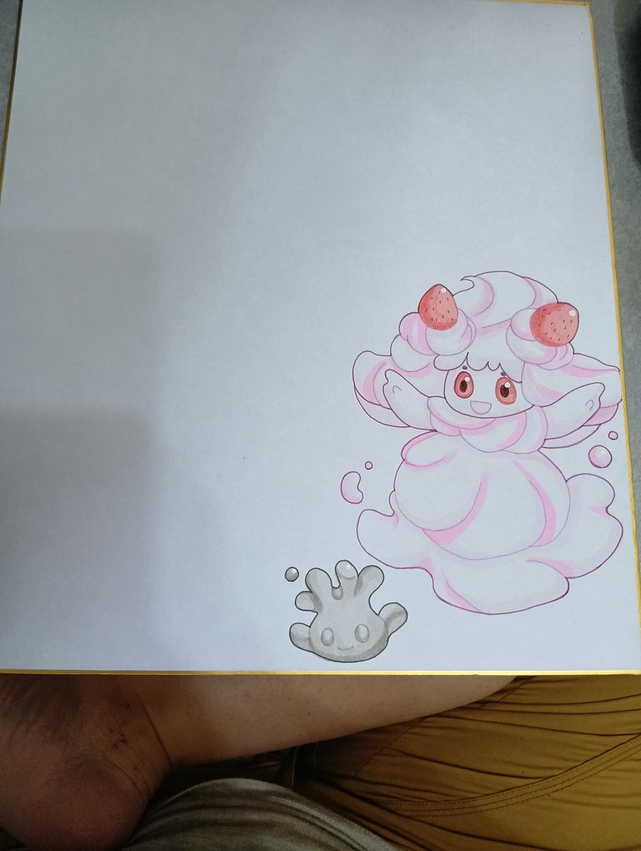usanekomelo's tweet photo. 大きな色紙に毎日少しずつポケモンを描いていこうと思います
本日はマホイップとマホミル https://t.co/Sc6ucI7Z6h