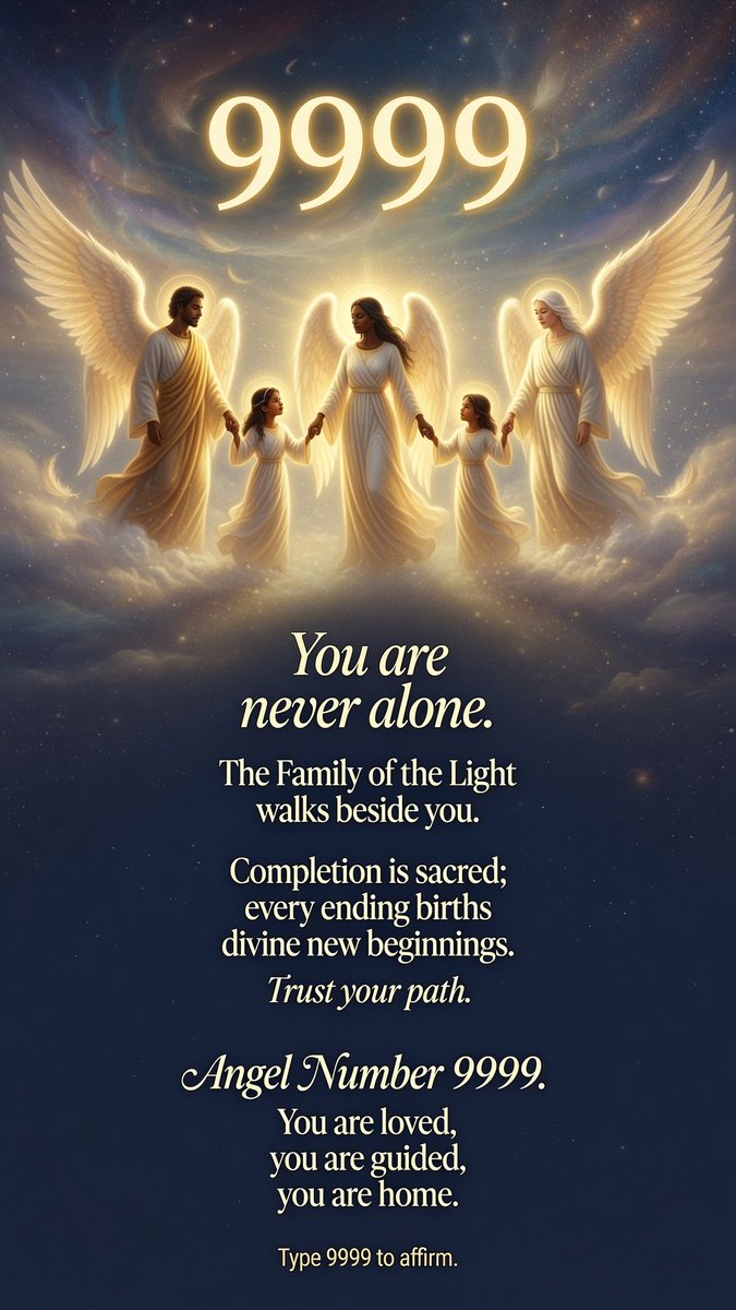 findinmyway2luv's tweet photo. ✨9999✨

9999 signals a powerful completion: old cycles closing so something truer can begin.🫶

It’s a heavenly nudge that you’re held by something larger than fear - light, love, and guidance that doesn’t leave when things get hard.🌟

You are never alone. The Family of the Light walks with you, in quiet moments, in brave ones, in the in-between. What feels like an ending may be the universe clearing space for your next becoming. Trust the path. You are loved. You are guided. You are home.💛🪽

Type 9999 to affirm.💫