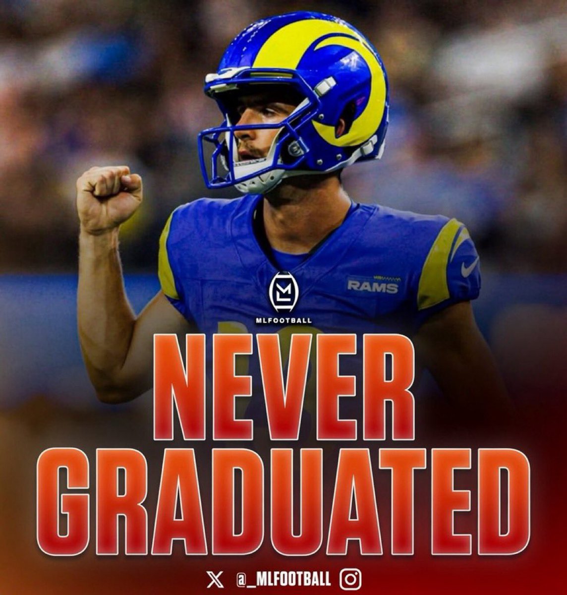 MLFootball's tweet photo. 🚨🚨THIS IS WILD🚨🚨

#Rams quarterback Stetson Bennett reportedly did not graduate with a degree from the University of Georgia despite being in college since 2017. 

🤯🤯🤯

Bennett spent seven years in college, including a stint at a junior college, and still did not graduate. https://t.co/tCqSdFDZfj