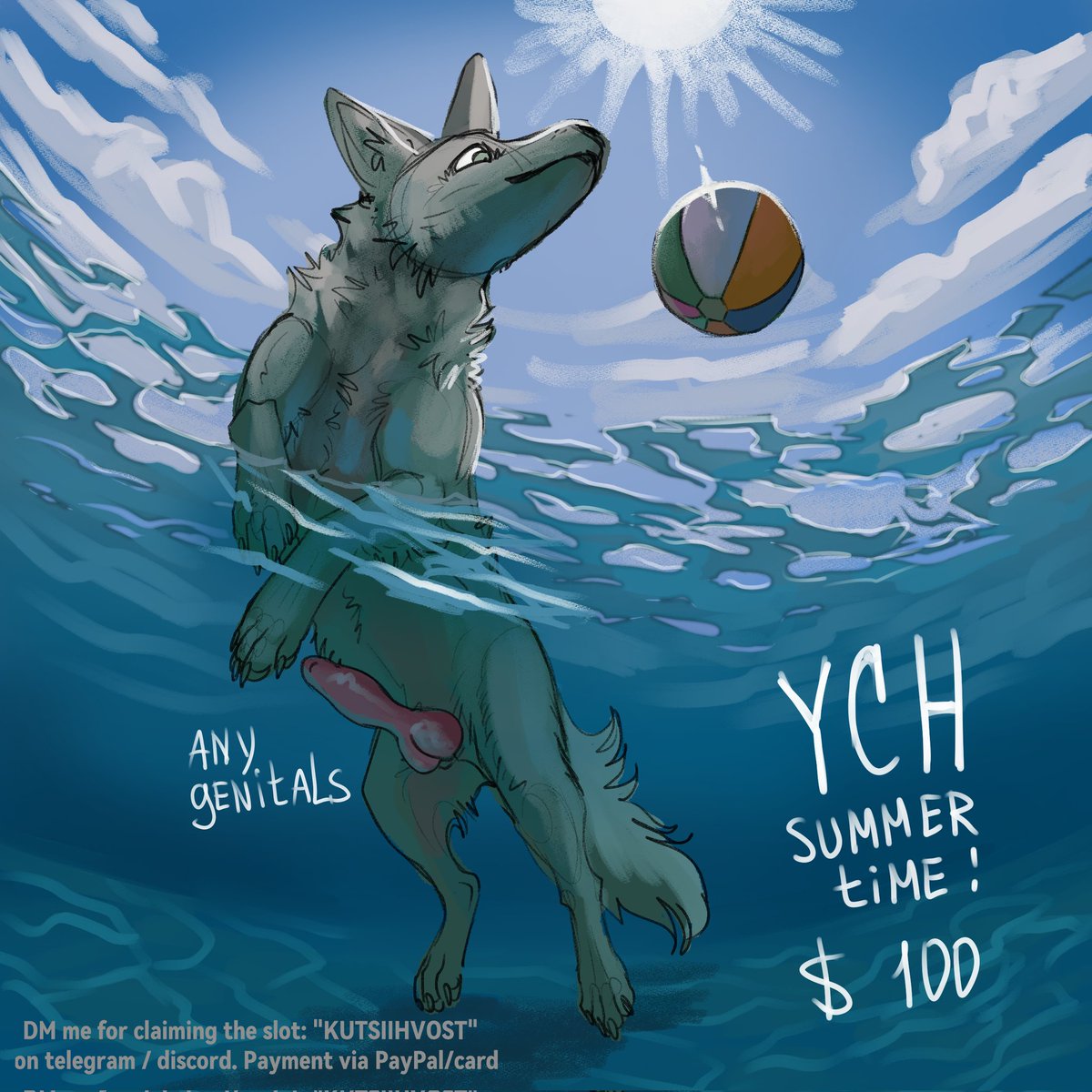 kutsiihvost's tweet photo. YCH Summertime 🩵 $100 for the whole piece. Any/without genitals . Species besides canines-like are for an extra fee (10-30). DM me for claiming: "Kutsiihvost" on telegram/discord https://t.co/TyuI49niJV