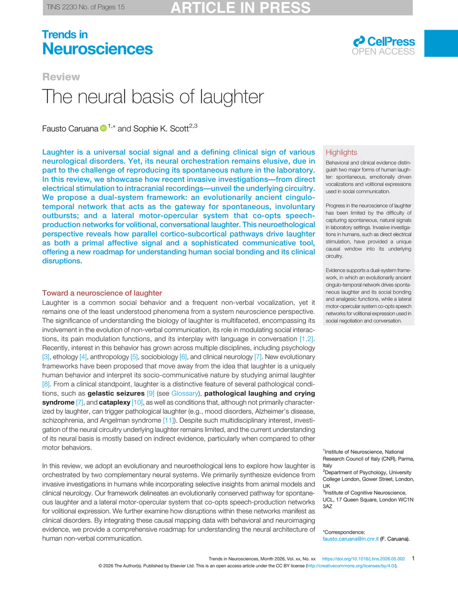 CellPressNews's tweet photo. Spontaneous and conversational laughs come from two different parts of the brain.

Learn more in Trends in Neurosciences: https://t.co/aesQlabGei

Fausto Caruana &amp; Sophie K. Scott https://t.co/99agpna95L