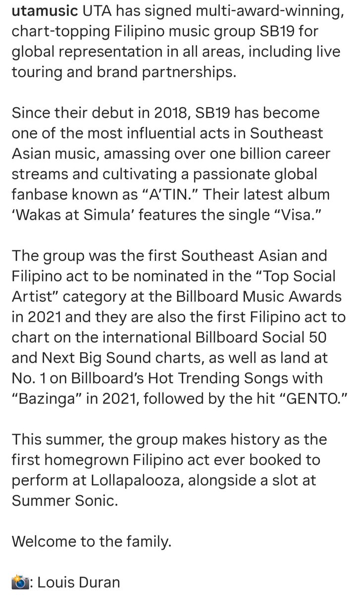 yesitisprecious's tweet photo. SB19 is now under UTA Music! It is one of the three biggest talent agencies in the world!!! About time SB19 is represented by an agency this big! 😭

@SB19Official #SB19 https://t.co/B25i8uIBIh