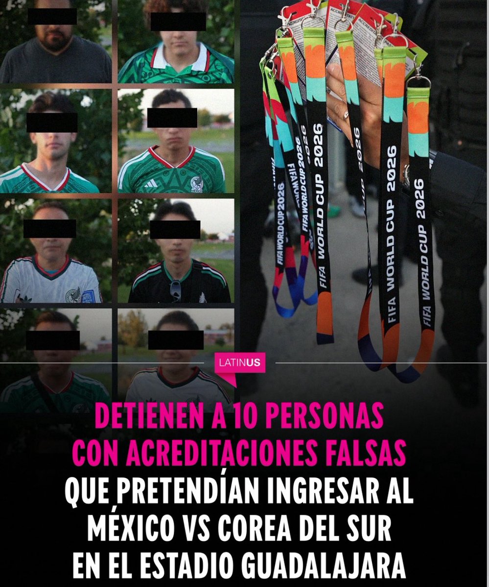 cursorinformat1's tweet photo. 🚨⚽ #Guadalajara

Diez personas fueron detenidas en los alrededores del Estadio Guadalajara antes del partido entre México y Corea del Sur, correspondiente al Mundial 2026.

#Mundial2026 #MéxicoVsCorea #Zapopan #Seguridad https://t.co/rT1gaz1l1s