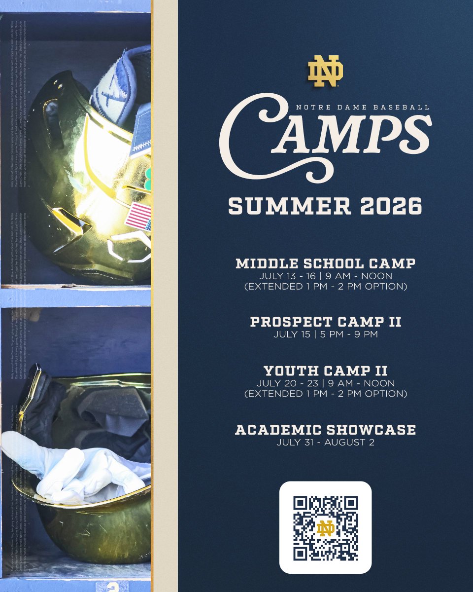 NDBaseball's tweet photo. There are still several camp opportunities for baseball players of all ages - sign up today!

🔗: https://t.co/0lbKTzMtI7

#GoIrish ☘️ https://t.co/DDMZ43Og52
