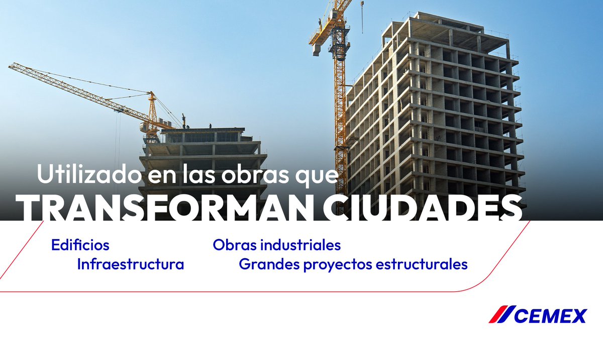 CEMEXMx's tweet photo. Con Cemento Cemex Gris, la máxima resistencia está presente en cada tipo de proyecto: desde infraestructura hasta obras en casa.
Encuéntralo en: https://t.co/aeZ3wgoCaR
#Cemex https://t.co/TDql4YtWOW