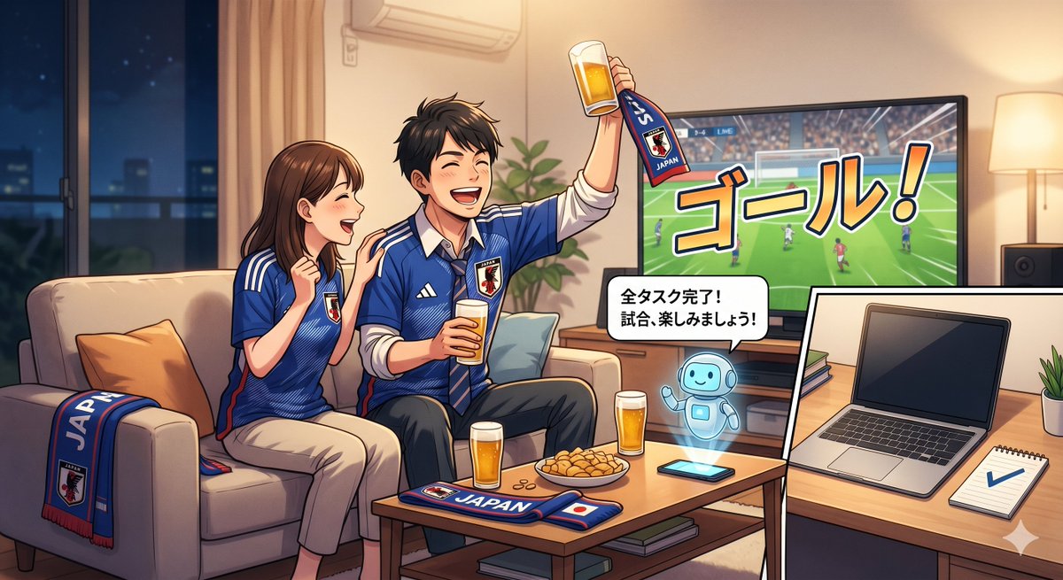 Bscre8's tweet photo. 「W杯の日本戦、どうしても生で観たい。でもタスクが山積み…」
諦める前に、AIにタスク一覧を投げて「今日中に終わる、一番効率的な順番を組んで」と頼んでみて。
頭を悩ませるスケジューリングの正解を瞬時に暴きます。
あなたは指示通りに動くだけ。
#AI活用 #ワールドカップ https://t.co/zw16vekCaz