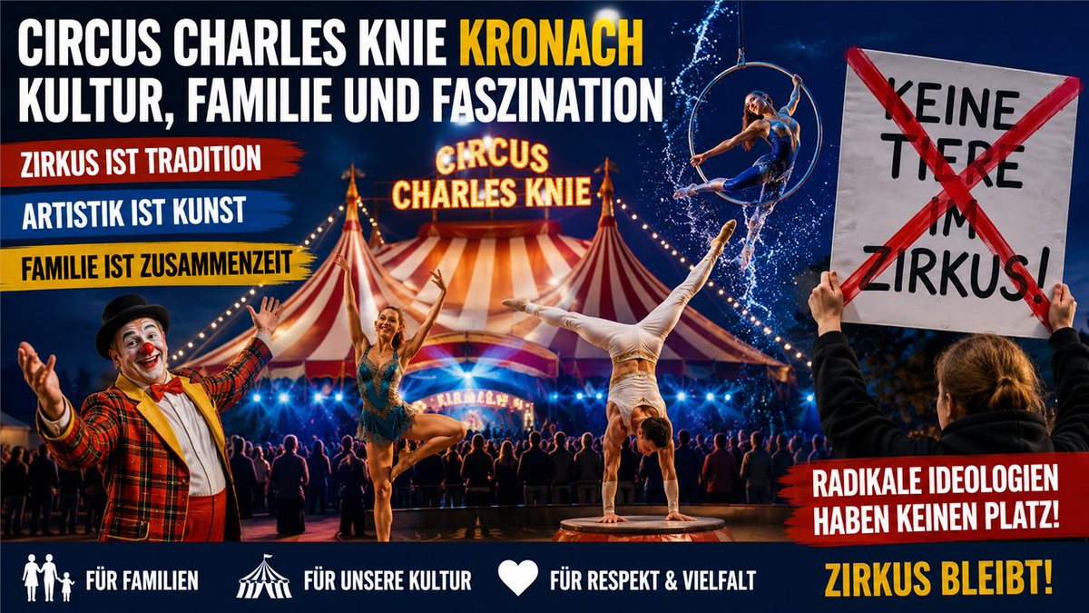 Gerati_de's tweet photo. Wer entscheidet, welche Kultur noch erlaubt ist?
Der Circus Charles Knie gastiert in Kronach mit „SPLASH!“. Während Millionen Menschen Zirkusse schätzen, fordern radikale Aktivisten immer weitergehende Verbote. Wo endet Kritik und wo beginnt Ideologie?
https://t.co/F4nWNfBYOO https://t.co/Z82G5yhWjP