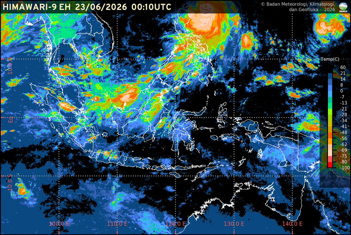 daryono_eq_talk's tweet photo. Berdasarkan Citra Satelit Cuaca pukul 07:10 WIB. Citra satelit menunjukkan aktivitas awan konvektif yg cukup kuat di wilayah utara Indonesia, khususnya dekat Filipina, sementara sebaran awan dgn intensitas bervariasi terpantau di Sumatera, Kalimantan, dan wilayah timur Indonesia sbg bagian dari dinamika cuaca pagi hari.