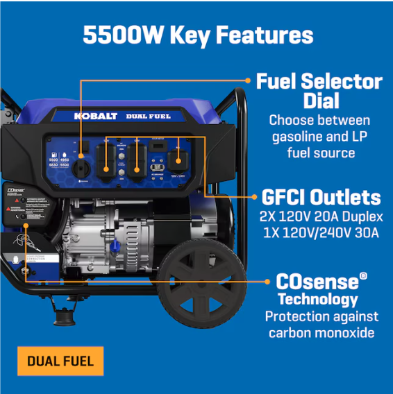 LordOfDiscounts's tweet photo. ⚡️Kobalt 49 State 6830 Starting / 5500 Running Watt Gas and Propane Dual fuel Portable Generator, now $449 via Lowe's

⬇️ 36% Price Drop

🔗 - https://t.co/oCkPyWUH5C https://t.co/Gk6TYgJfN5