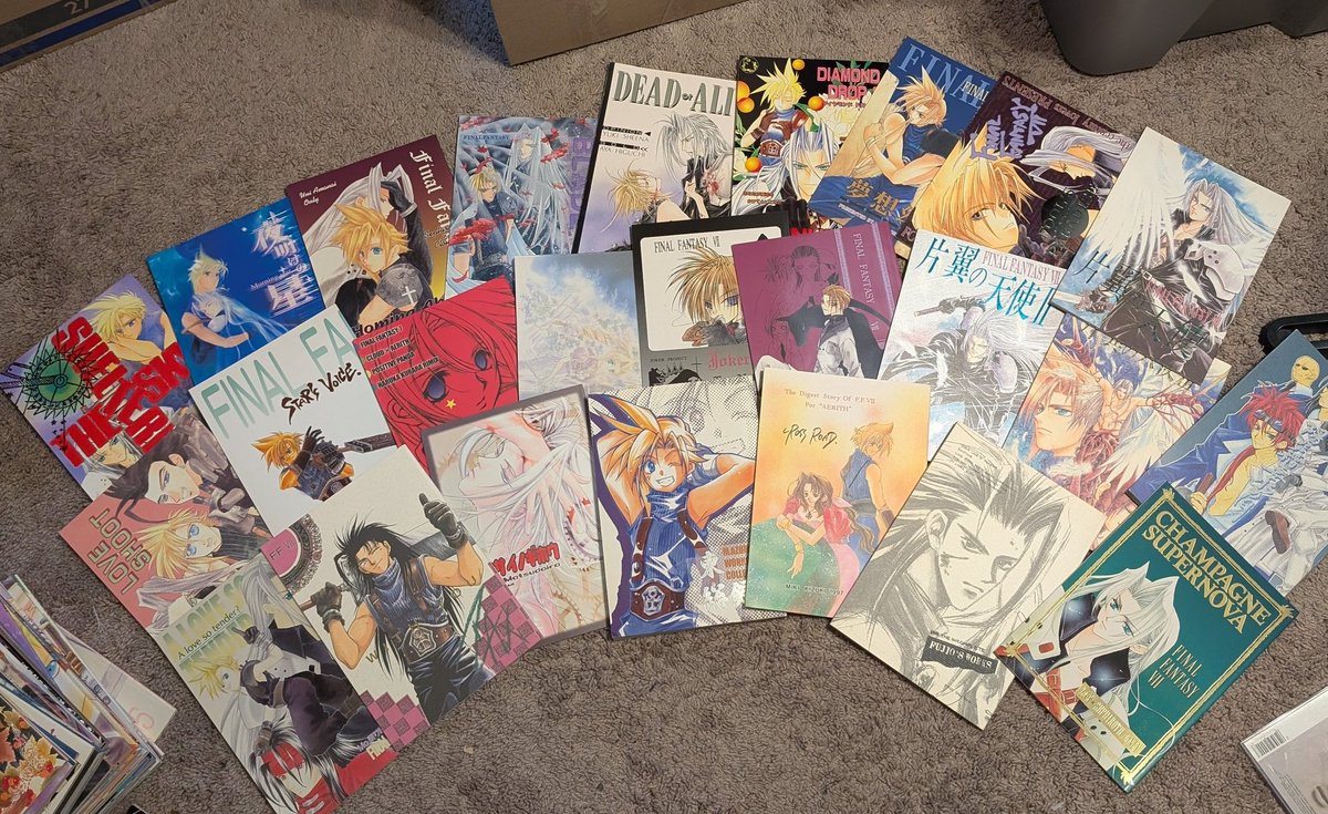 shlurmpp's tweet photo. flexing my ff7/SC doujin collection since I'm packing it up for a move...most are from 1997-2000 with a handful being from 2001-2005ish https://t.co/eT3Au6xAGt