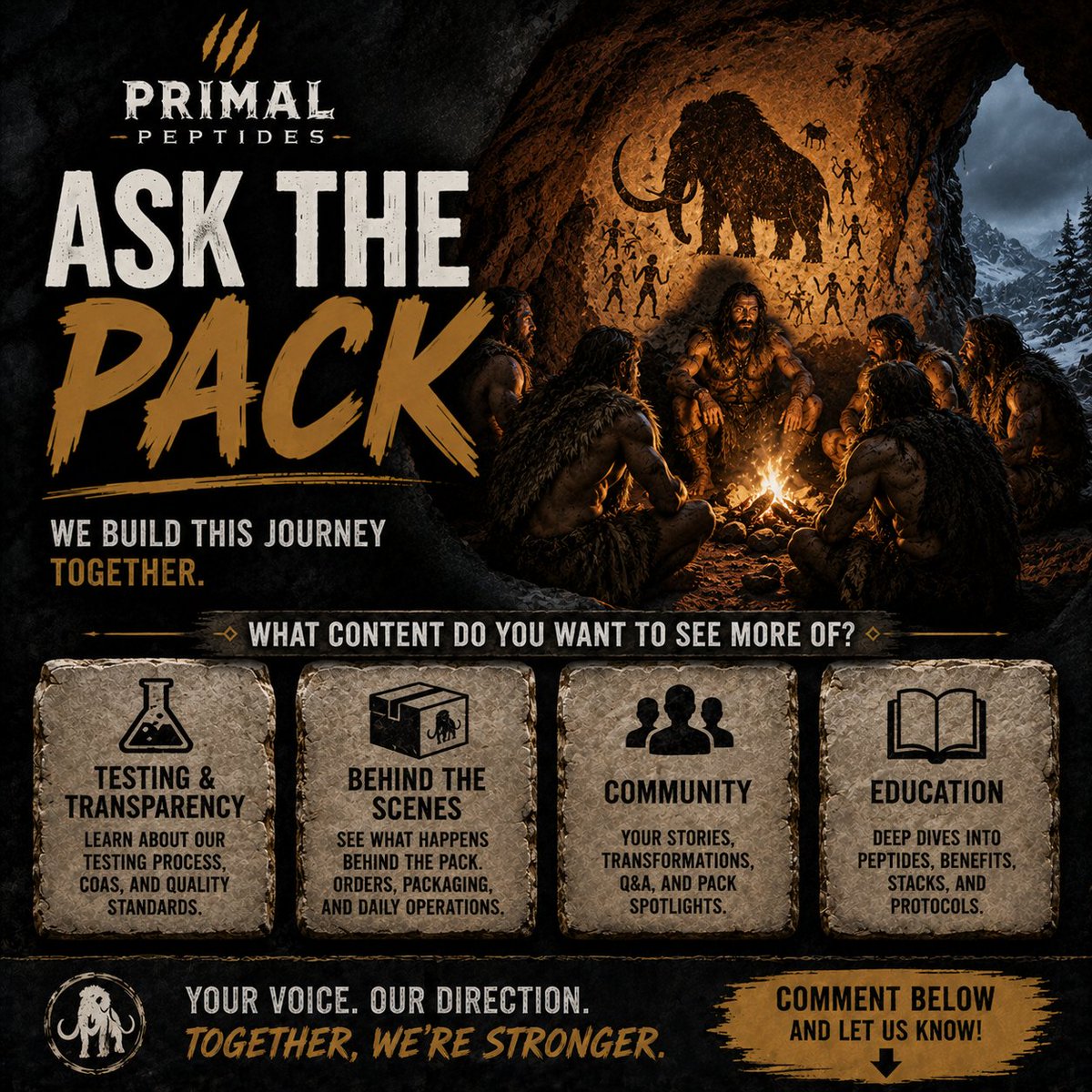 PrimalPeptides4's tweet photo. The pack is built together. 📷📷
We want to hear from YOU. What content would you like to see more of?
📷 Testing &amp; Transparency
📷 Behind the Scenes
📷 Community Spotlights
📷 Educational Content
Your questions, feedback, and ideas help shape what comes next. 
Drop your answer📷 https://t.co/z9dA9GvrhZ