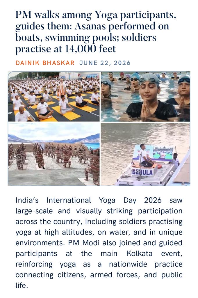 reetfilms's tweet photo. PM walks among Yoga participants, guides them: Asanas performed on boats, swimming pools; soldiers practise at 14,000 feet
https://t.co/csa3ZSrsh9

via NaMo App https://t.co/HE7S8UFcTS