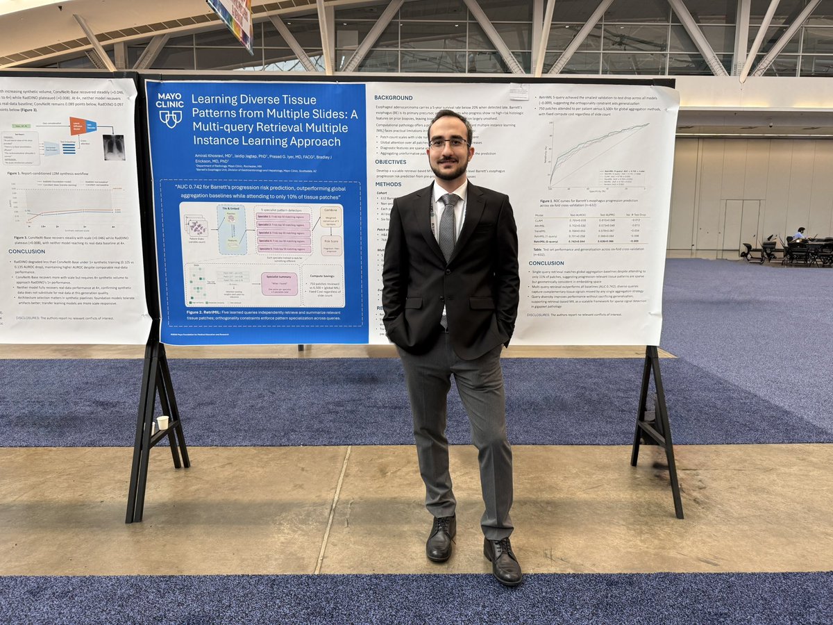 aakhosravi's tweet photo. Last week I presented an oral talk and two posters at #SIIM2026: AI tools for research productivity, learning from pathology data, and model robustness to synthetic data. Great chance to connect with the imaging informatics community. #SIIM #MedicalAI https://t.co/0ob5VuOIat