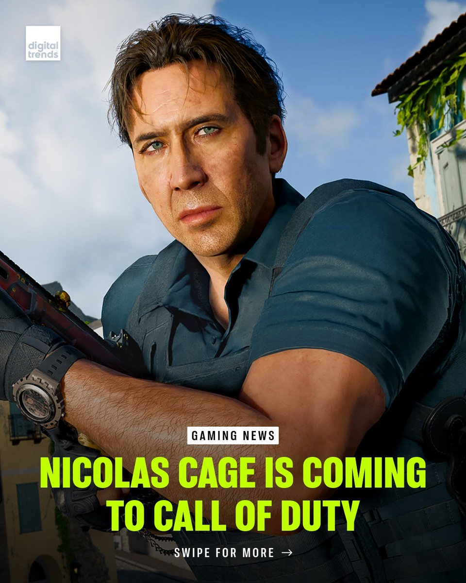 DigitalTrends's tweet photo. Nicolas Cage is heading to the battlefield. The actor joins Call of Duty: Black Ops 7 and Warzone on June 25. Media: @codliveseasons #callofduty #warzone #videogames #gaming https://t.co/GoWmZF5MVQ