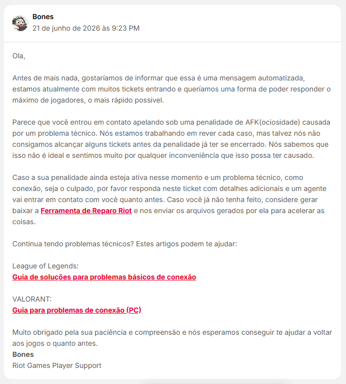 hajikashimo's tweet photo. >entre no valorant
>starta um game
>dão remake  pq o chamber inimigo estava afk
>volte a dar fila
>o jogo fecha c vc na fila
>vc vai abrir o jogo novamente 
>notificação de ban de 1 ano
>mande ticket e seja respondido por bot em 2026
Isso é @VALORANTBrasil @RiotGamesBrasil 😁 https://t.co/wSg3Z8z4ik