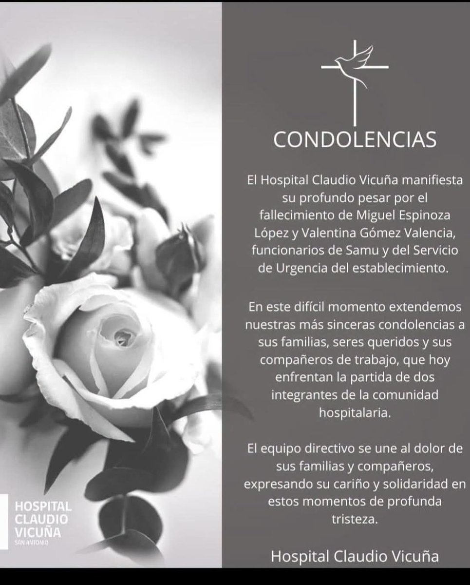 INF0SCHILE's tweet photo. ⚠️#Profundo Pesar Existe en la Comunidad Hospitalaria de San Antonio, Tras Confirmarse el Fallecimiento de Miguel Espinoza López Funcionario del #SAMU y Valentina Gómez Valencia, Funcionaria de La Unidad de #Urgencias del Hospital Claudio Vicuña, Quiénes Perdieron la Vida en un Grave Accidente de Tránsito Registrado La Tarde de Este Lunes en Ruta F-962G Sector Lagunillas #Casablanca.