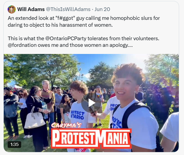 fortpapalia's tweet photo. @douglasdowney @fordnation Please explain which community spirit your volunteers were celebrating with misogynistic & homophobic taunts & slurs at #FordFest attendees??๐ #onpoli #GTA #Toronto #PrideMonth๐ณ๏ธโ๐๐ณ๏ธโโง๏ธ https://t.co/zuhM1dmoMU