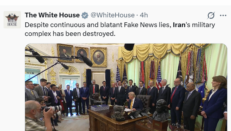 AwesomeNewsom's tweet photo. CONGRATULATIONS TO TRUMP ON ANOTHER DECLARATION THAT IRAN'S MILITARY IS DESTROYED AND THE WAR HAS ENDED. TRUMP HAS NOW ENDED THE SAME WAR 98 TIMES. PEOPLE CALL ME CRYING IN AWE, "HOW DOES HE DO IT?" NO ONE HAS EVER ENDED THE SAME WAR SO MANY TIMES. DONAD TRUMP IS THE GOAT! https://t.co/LoAOCtEvb2