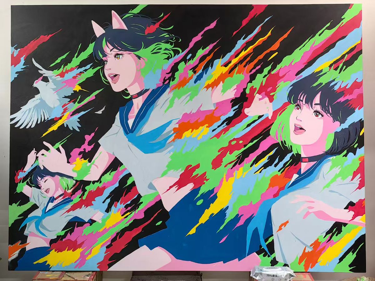oooldzhao's tweet photo. 彩虹尽头的少女
200x150 布面丙烯
追寻梦想的过程，也是燃烧自己的过程，可能在旅途中我们就会燃烧殆尽，但也要充满希望的奔跑下去啊 https://t.co/7GDF6GqUnZ
