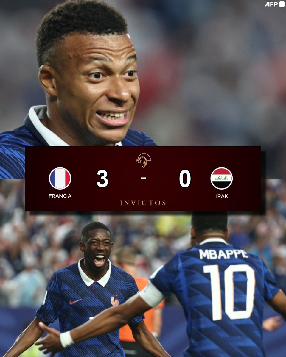 InvictosSomos's tweet photo. ¡¡ÚLTIMA HORA: FRANCIA GOLEÓ CON OTRO SHOW DE KYLIAN MBAPPÉ Y YA ESTÁN EN LA SIGUIENTE RONDA DE LA COPA DEL MUNDO!!

RESULTADO. Francia 3-0 Irak. 

Los subcampeones del mundo cumplieron su primera misión. Boleto sellado a dieciseisavos de final tras golear a Irak. Les llovió en la cancha (el partido se suspendió por más de 1 hora debido a una tormenta eléctrica), pero no en el juego. Una tarde muy tranquila para Francia. Doblete de Kylian Mbappé. Gol y asistencia de Ousmane Dembélé. Y doblete de asistencias de Michael Olise. 

A la siguiente ronda sin siquiera emplearse a fondo.

Es una salvajada el nivel de talento y variantes con el que cuentan los franceses. Otra vez van a luchar a tope por el trono. 

¡¡FRANCIA SUEÑA CON RECUPERAR LA CIMA DEL FÚTBOL!!