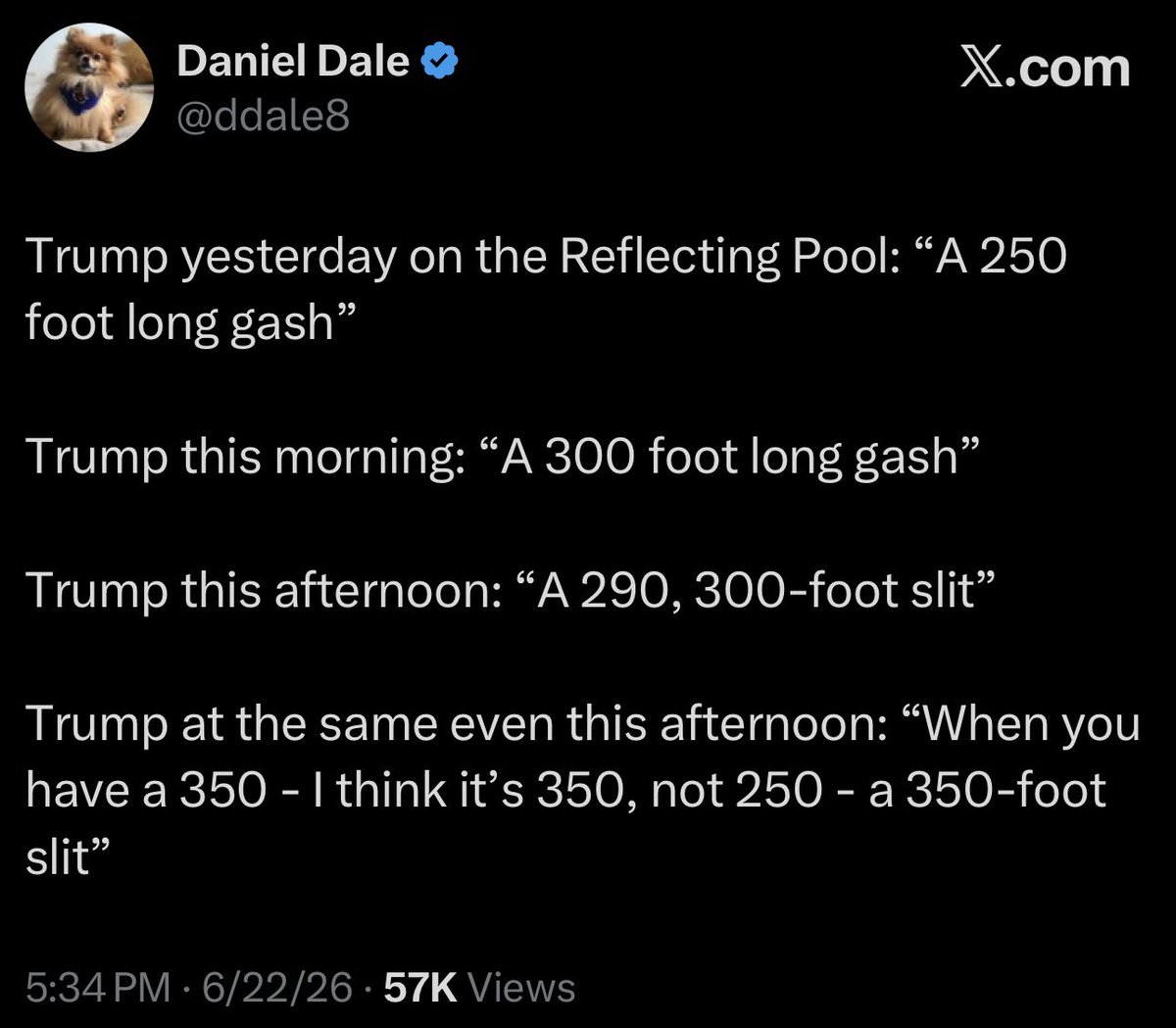 RonFilipkowski's tweet photo. First Trump said the ballroom would cost $200 million &amp; he was paying.

Then he said $250 M &amp; donors would pay.

Then $300 M.

Then $350 M.

Then $400 M.

Now it’s at $600 M with $300 M from taxpayers.

And counting. https://t.co/w2fF4DG4rQ