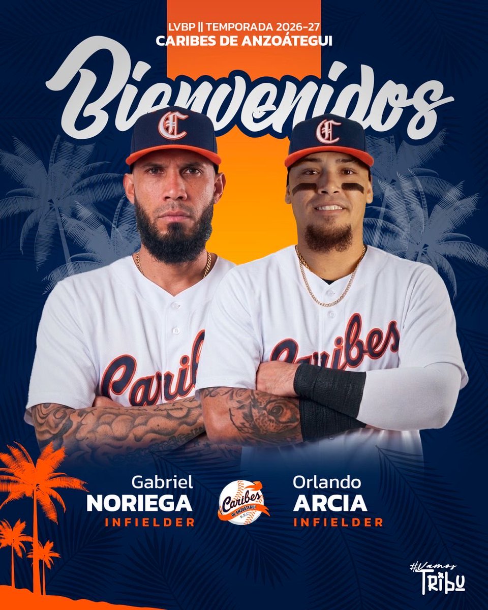 caribesanz's tweet photo. Nuevos integrantes de La Tribu. Bienvenidos Gabriel Noriega y Orlando Arcia 🏹

Ambos llegan vía cambio con #Leones, por: Josué Briceño y Raimon Gómez https://t.co/R5f1saYFYG