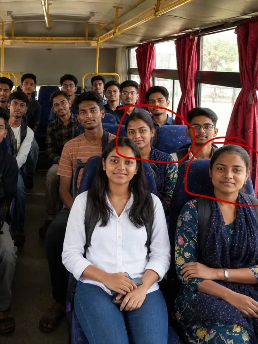 NalinisKitchen's tweet photo. AAP Mumbai posted this photo claiming that their party helped NEET students reach the exam centre. But it now appears that the image was AI generated.

The woman wearing the scarf has "AAP" misspelled. The girls sitting on the bus have almost identical faces. Also, if there are only two seats in a row, how is a girl sitting between two boys?

I told you all parties are the same. I repeat: all of them. They just pretend to be good.
