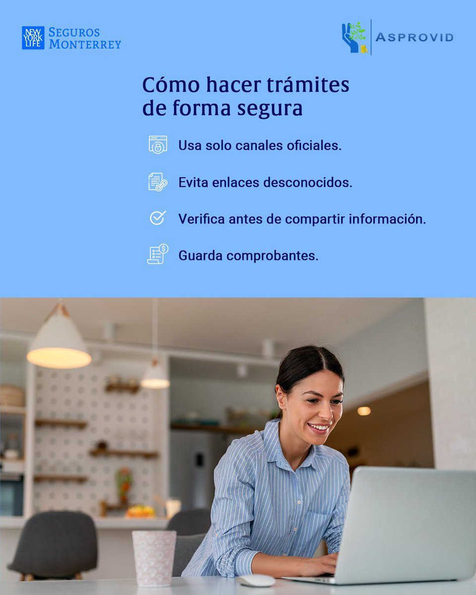 asprovid's tweet photo. Realizar tus trámites de manera segura es parte de cuidar tu información y tu patrimonio. 🤓💙 https://t.co/waSwhA01I3