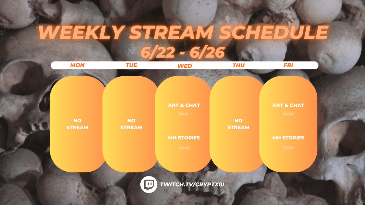 Crypt_XIII's tweet photo. This week's stream schedule!

I hope to see y'all there!
[ #PNGTuber #VTuber ] https://t.co/R2JuwQmPvJ