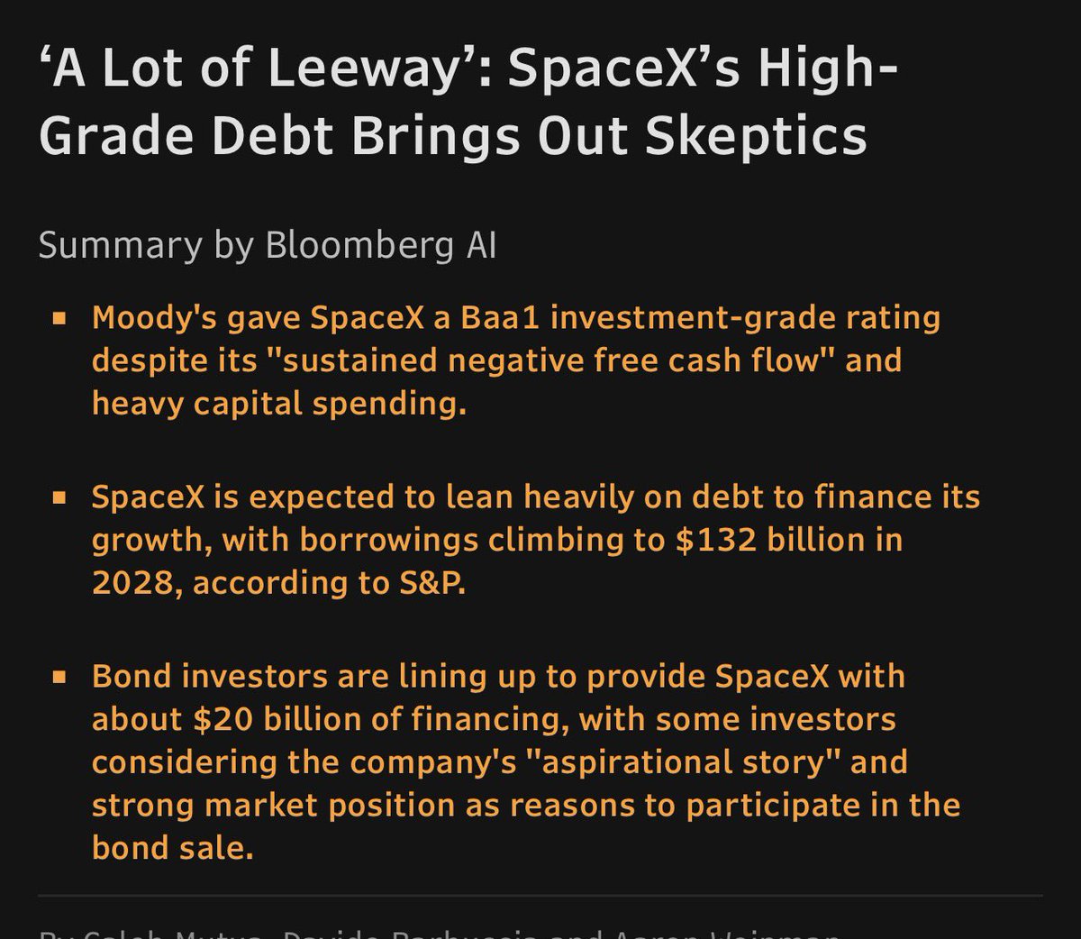 PauloMacro's tweet photo. Moody’s: “We’re giving this loss-making, castle-in-the-air pile of shit an investment grade rating because based on history, there appears to be a long-term supply of bagholder monkeys willing to throw money at it.”

Cannot wait for credit derivatives to start trading on this https://t.co/0Vj6qHaG0A