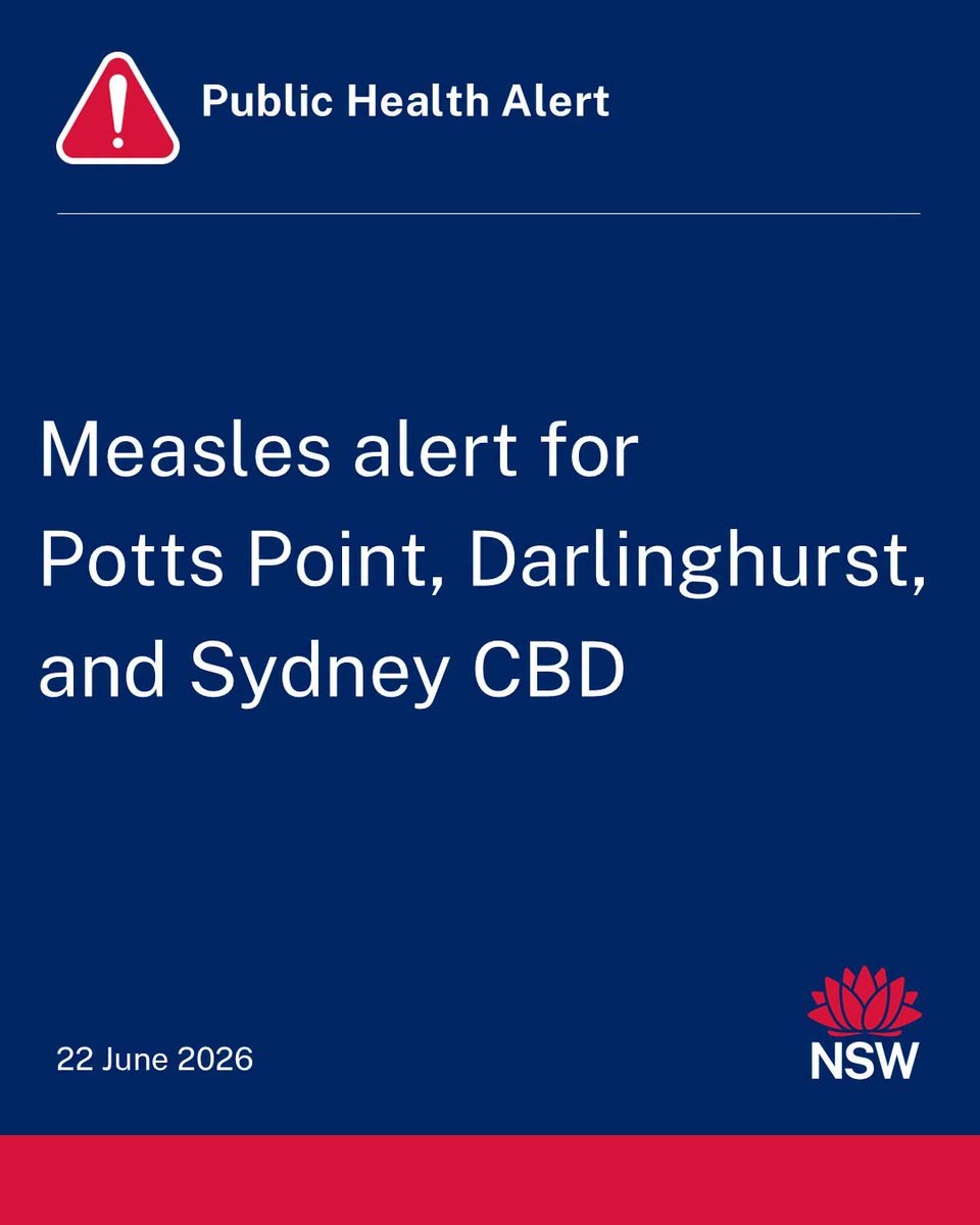 mhcsnsw's tweet photo. NSW Health has issued a measles alert for Sydney residents following a confirmed case in a returned traveller from Southeast Asia.
Exposure locations: https://t.co/n7GupnXyjt
Vaccination is the best protection.
Community languages: https://t.co/rNzerDVFEp https://t.co/kdFrE0Mmxf
