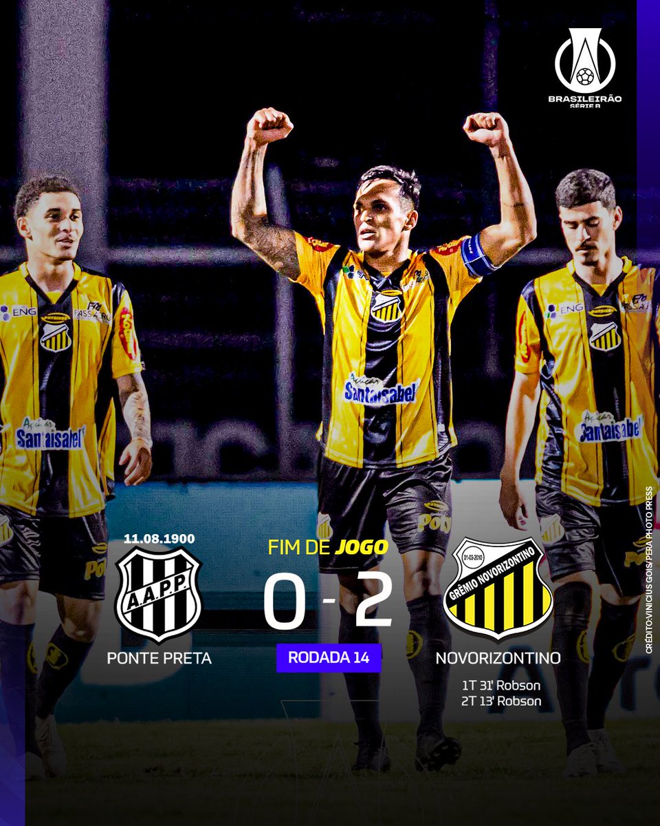 BrasileiraoB's tweet photo. O TIGRE ARRANHA A MACACA EM CAMPINAS! 🐯

Com gols de Robson, o @novorizontino supera a Ponte e assume a quarta posição!

#BrasileirãoB https://t.co/7xAcqmKfCd