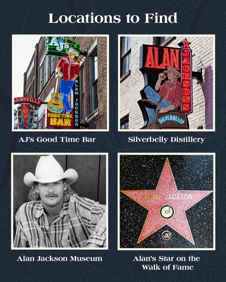 OfficialJackson's tweet photo. In town for #LastCallWithAlanTheFinale? 🤠

Grab your boots and hit the streets of Music City with Alan Jackson’s Music City Scavenger Hunt. Complete the hunt for a chance to win an autographed guitar, a Last Call merch pack, and two tickets to the Country Music Hall of Fame and Museum.